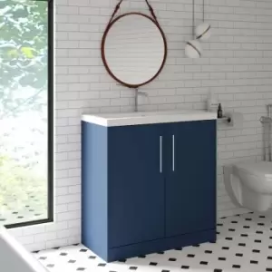 Image of Hudson Reed Juno Floor Standing 2-Door Vanity Unit with Basin 4 800mm Wide - Electric Blue