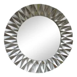 Image of Silver Metal Circular Mirror With Geometric Design 60cm