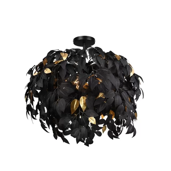Image of Leavy Modern 3 Light Semi Flush Ceiling Light Black Matt