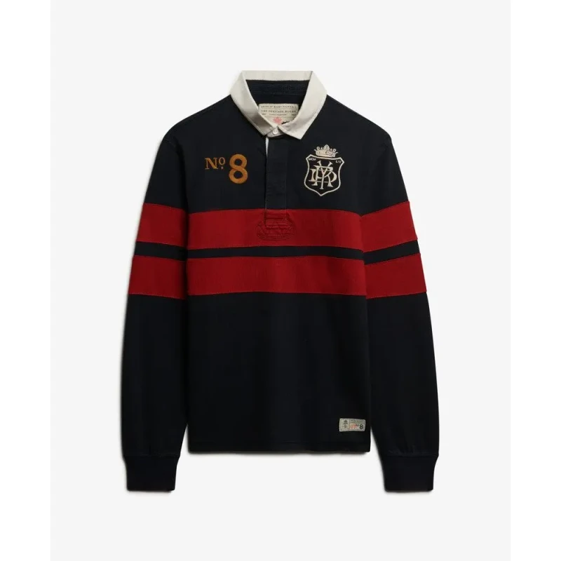 Image of Superdry Long sleeve striped double emblem polo Superdry Rugby Bleu Male M