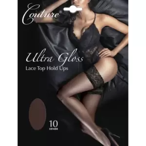 Image of Couture Womens/Ladies Ultra Gloss Lace Top Hold Ups (1 Pair) (Medium) (Barely Black)