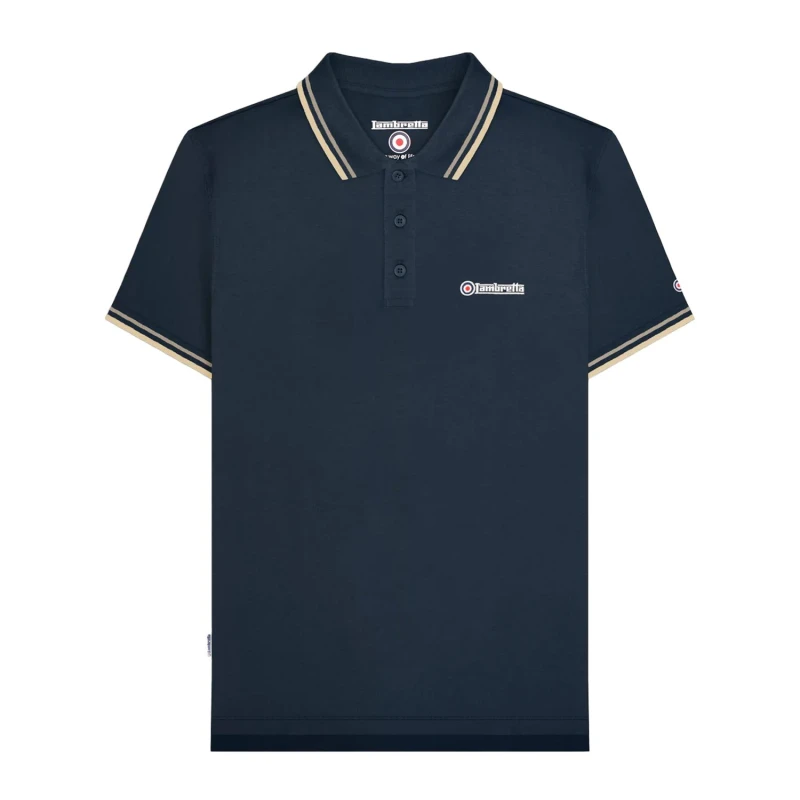 Image of Lambretta Lambretta Men SS25 Twin Tip Polo Shirt in Dark Navy Size: Medium Dark Navy M Male 5063703661119
