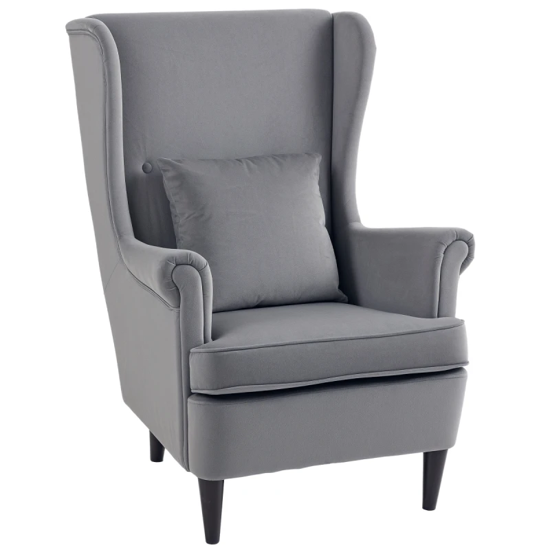Image of HOMCOM Wingback Chair, Modern Accent Chair for Living Room Bedroom, Grey 83B-271V70CG