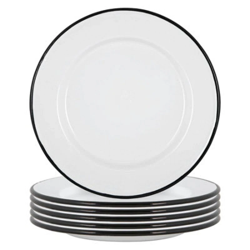 Image of Argon Tableware White Enamel Dinner Plates - 25.5Cm - Black - Pack Of 6
