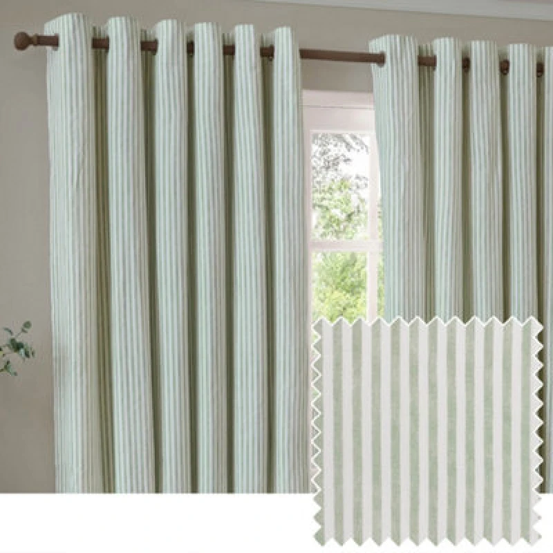 Image of Yard Hebden Striped Cotton Eyelet Curtains, Eucalyptus, (W) 117 X (D) 137Cm