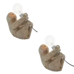 Image of 2 PACK Vintage Silver Sloth Table Light - Resin Figure - Chrome Lamp Holder