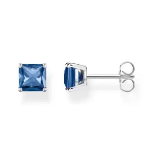 Image of THOMAS SABO Silver Square Sapphire Blue Stone Stud Earrings