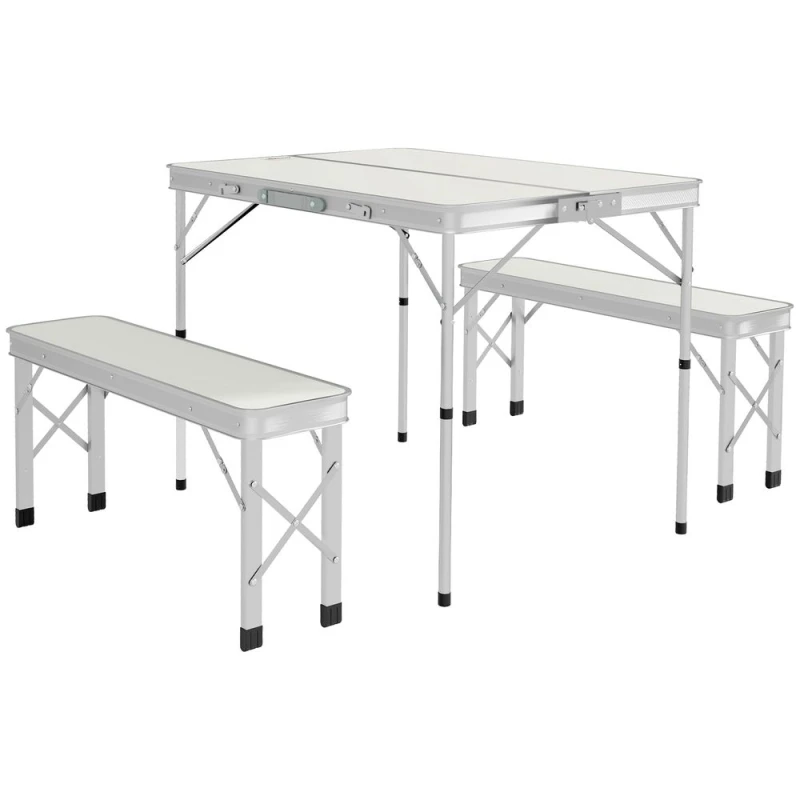 Image of Outsunny Outsunny Camping Picnic Table and 2 Benches Folding Aluminium Garden Table Set 5056725522698