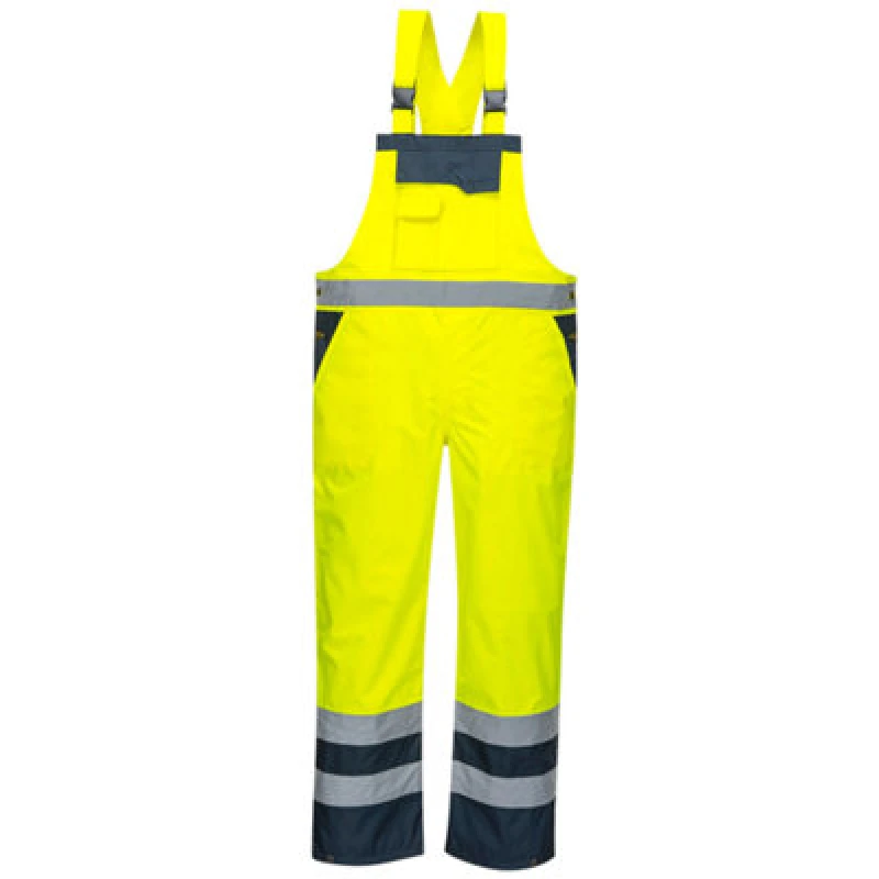 Image of Oxford Weave 300D Class 2 Hi Vis Contrast Bib and Brace S488YNRXS Colour: Yellow / Navy