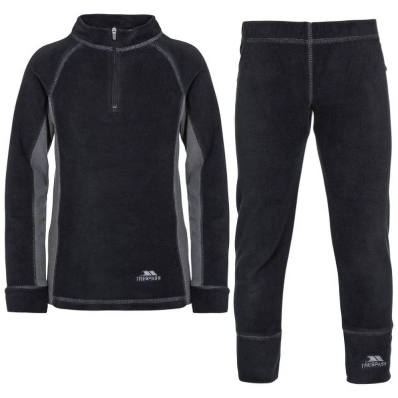 Image of Trespass Bubbles Fleece Top & Bottom Base Layers in Black Size: 2-3 Years Black Unisex 2-3 Years