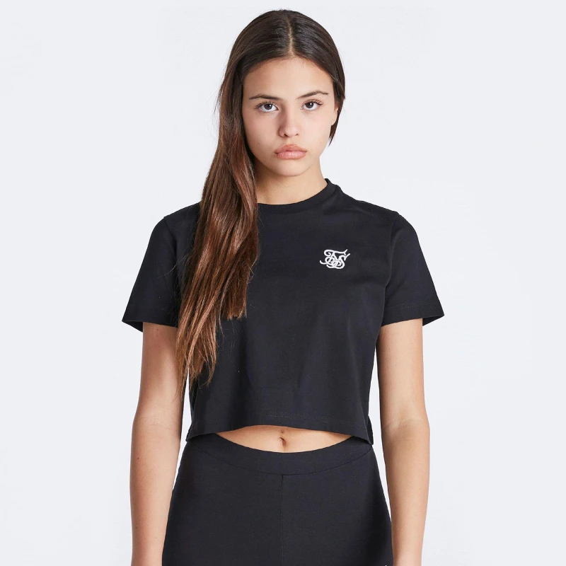 Image of SikSilk Cropped T-Shirt Juniors - Black M