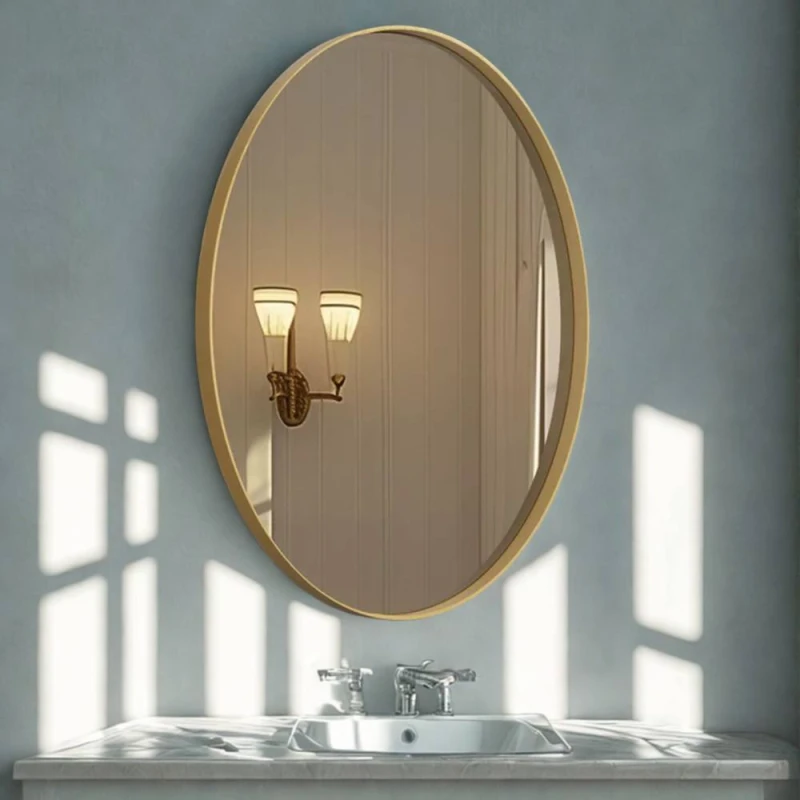 Image of FURNOS Retro Wall Large 3D Oval Vanity Mirror For Bedroom in Gold Gold Unisex