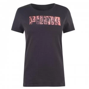 Image of Puma Big Logo QT T Shirt Ladies - Charcoal/Pink