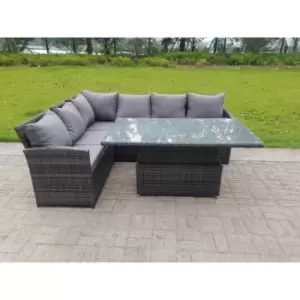 Image of Fimous 6 Seater Outdoor Dark Grey Rattan Lounge Complete Sofa Set with Adjustable Table