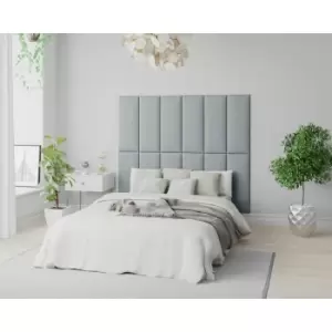 Image of Aspire EasyMount Wall Mounted Upholstered Panels, Modular DIY Headboard in Malham Weave Fabric, Sky (Pack of 8)