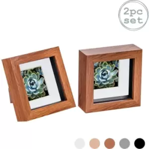 Image of 3D Box Photo Frames - 4 x 4' with 2 x 2' Mount - Dark Wood/White - Pack of 2 - Nicola Spring