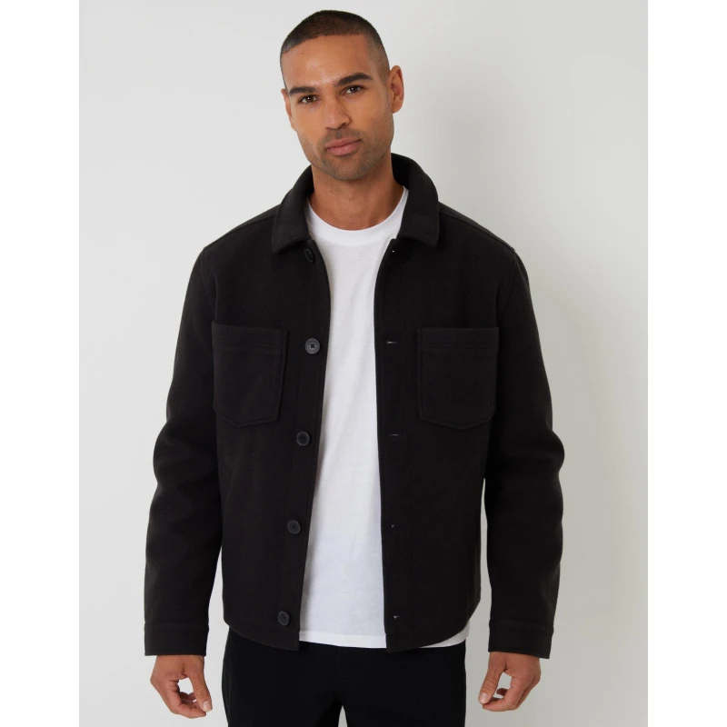 Image of Threadbare Threadbare Men Faux Wool Button Up Quilted Shacket in Black Size: X-Large Black XL Male 7625915179219