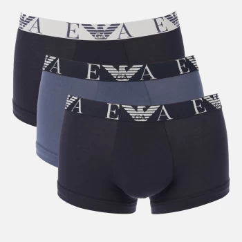 Image of Emporio Armani Mens 3 Pack Stretch Cotton Trunks - Marine/Indigo/Marine - S
