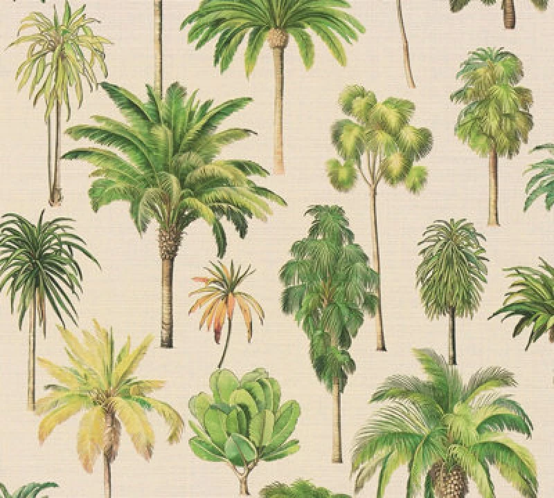 Image of As Creation Non-Woven Warm Beige Island Foliage Wallpaper - Botanical Tropical Palm Trees Wallpaper 791711