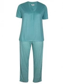 Image of Evans Sage Green Spot Print Pyjama Set - Green