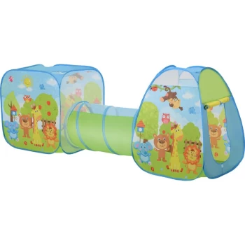 Image of 3-in-1 Pop-Up Tent Tunnel Play House Colourful Animal Design Folding - Homcom