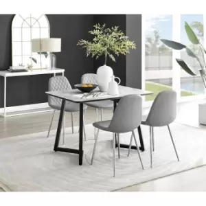 Image of Furniturebox Carson White Marble Effect Recatngular 120cm Dining Table & 4 Grey Corona Faux Leather Dining Chairs with Silver Legs Diamond Stitch