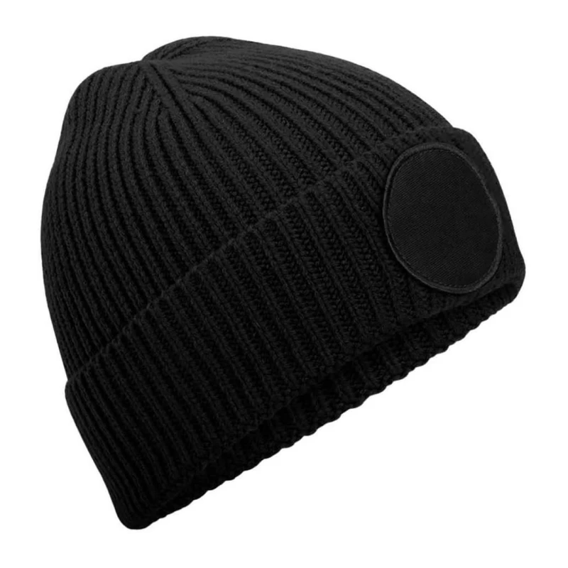 Image of Beechfield Beechfield Men Patch Circular Patch Beanie in Black One Size Male 5063703617642