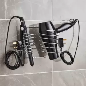 Image of House Of Home Hairdryer Holder Includes Straightener Holder And Cable Tidy - Polished Chrome