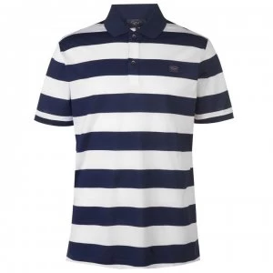 Image of Paul And Shark Striped Short Sleeve Slim Polo Shirt - Navy/White 139