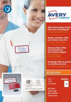 Image of Office 40 Name Badge with Magnet Extra Red 10 Badges 42 Lbls