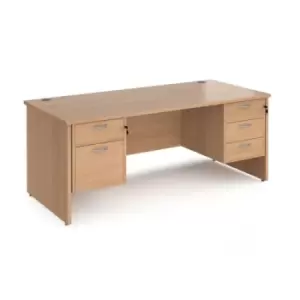 Image of Office Desk Rectangular Desk 1800mm With Double Pedestal Beech Top And Panel End Leg 800mm Depth Maestro 25 MP18P23B