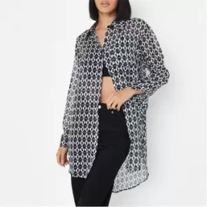 Image of Missguided Playboy Aop Oversized Beach Shirt - Black