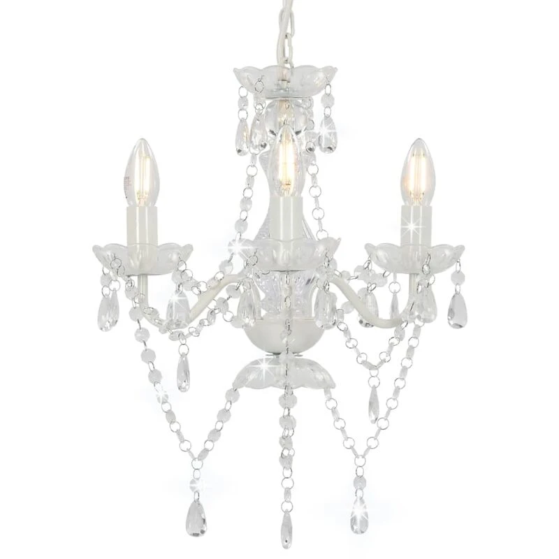 Image of VIDAXL Chandelier with Beads White Round 3 x E14 Vidaxl 8719883573199