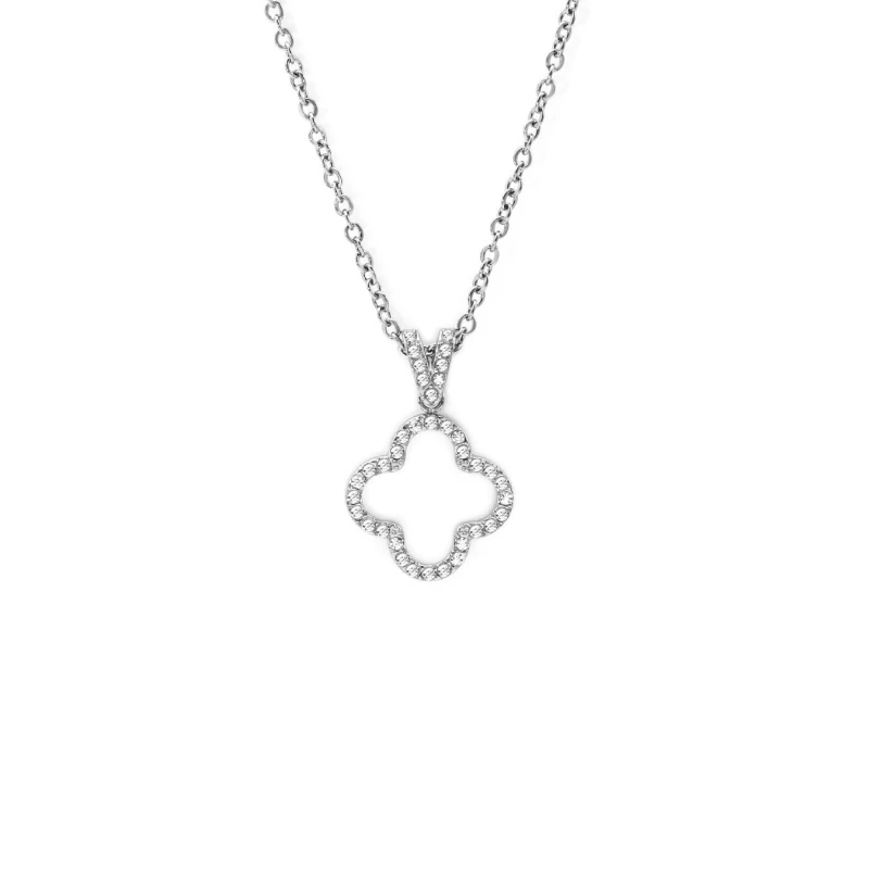 Image of Say It With Open Clover CZ Necklace - Silver Silver Unisex One Size
