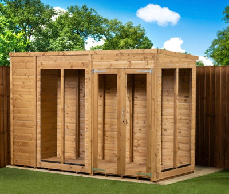 Image of Empire Sheds Empire Pent Summerhouse 10X4 Dipped Treated Tongue And Groove Wooden Garden Shed Double Door (10' X 4' / 10ft X 4ft) (10X4)