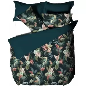 Image of Linen House Fernanda Duvet Cover Set (Superking) (Green/Pink)