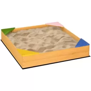 Image of Outsunny Kids Wooden Sand Pit Sandbox w/ Seats, for Gardens, Playgrounds - Natural wood finish