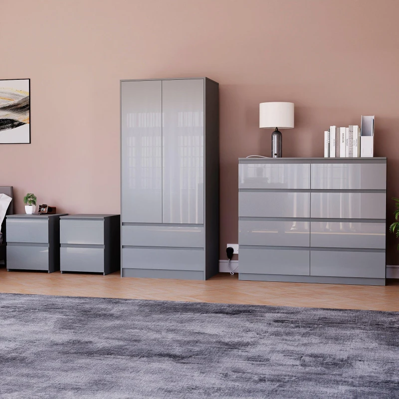 Image of Lassic Vida Designs Glinton Gloss 4 Piece Bedroom Set 5 Grey unisex 4 Piece