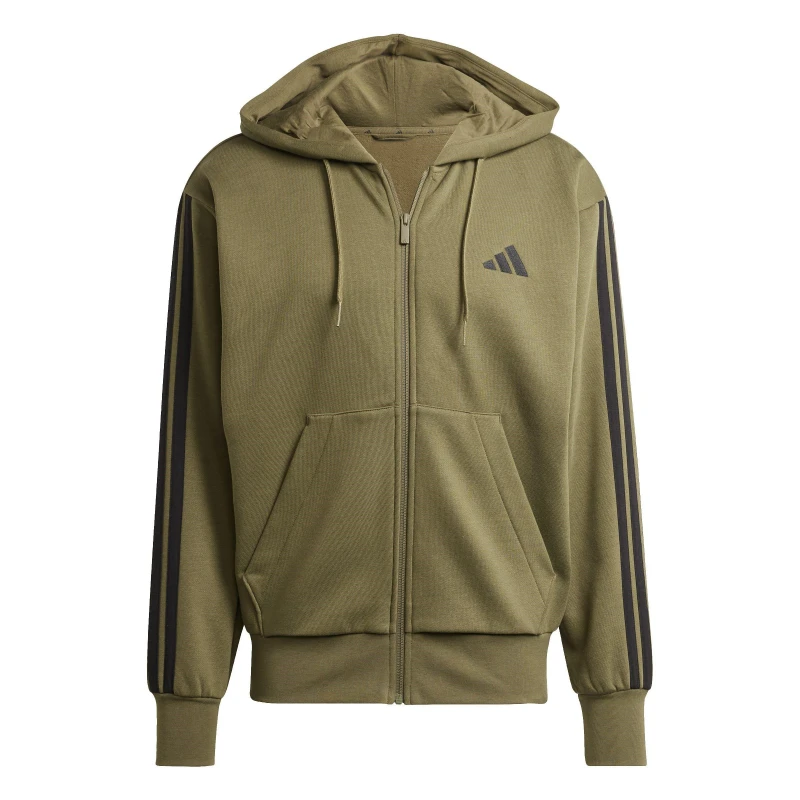Image of adidas Essentials Fleece 3-Stripes Full-Zip Hoodie Mens Olive Strata male L