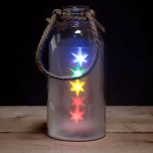 Image of Decorative Glass Jar with Multicoloured LED Star Lights & Rope