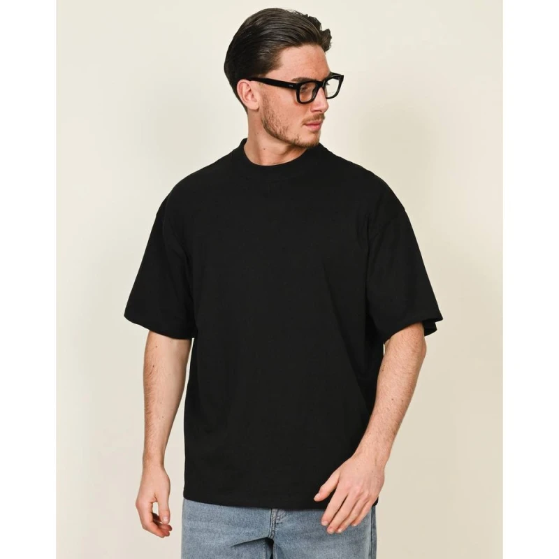 Image of Casual Classics Mens Combed Ringspun Cotton Extended Neckline Oversized T-Shirt in True Black Size: XS True Black Male XS