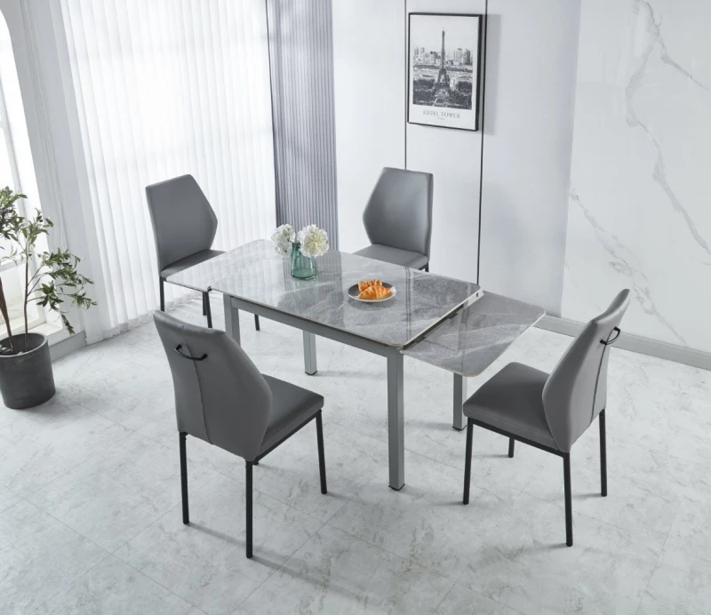 Image of Modernique Modernique Sintere Stone Top Extending Table and 4 Faux Leather Chairs Dining Set in Grey Grey One Size Unisex 5061017322191