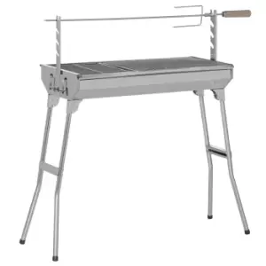 Image of Outsunny Charcoal Bbq Rotisserie Grill Roaster Chicken Spit Roast Machine - Silver