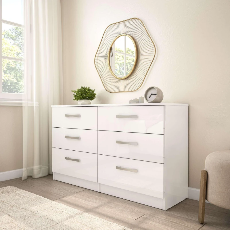 Image of Birlea Lynx Grey High Gloss and White 6 Drawer Chest of Drawers