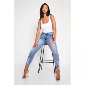 Image of I Saw It First Acid Wash Stretch Distressed Hem Skinny Jeans - Blue