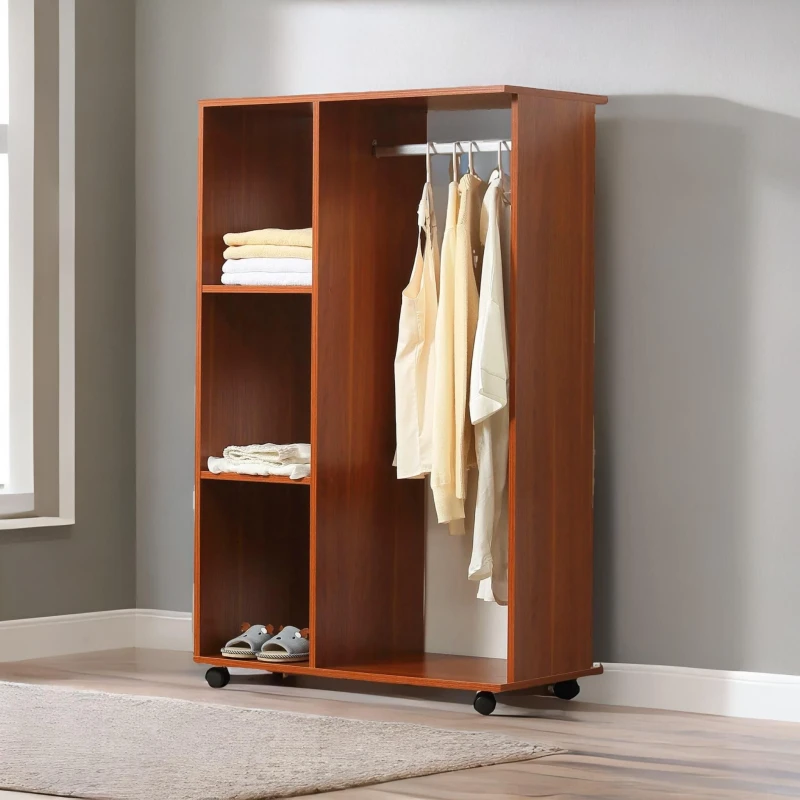 Image of Rafaelo Mobilia Small Open Wardrobe With Wheels Walnut Brown Brown Unisex