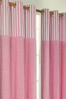 Image of Polka Dots Pink Ready Made Eyelet Curtain Pair