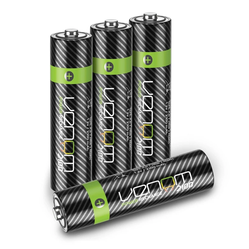 Image of Venom Rechargeable AA Batteries - High Capacity 2100mAh (4-Pack) Black unisex