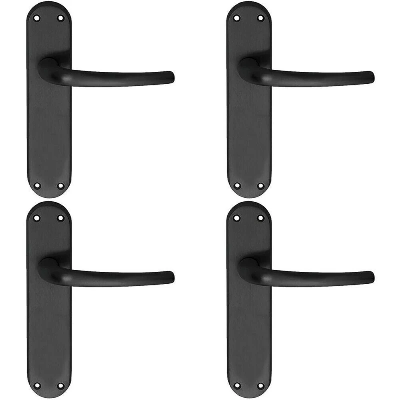 Image of Loops 4x PAIR Slim Round Bar Handle on Shaped Latch Backplate 185 x 40mm Matt Black Black