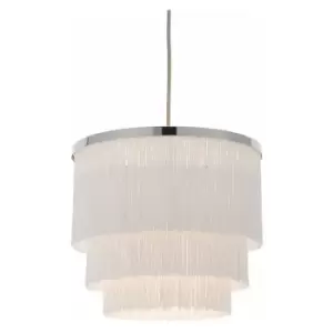 Image of Chrome Ceiling Pendant Light Fitting - White Tassels - Diffused Light Effect